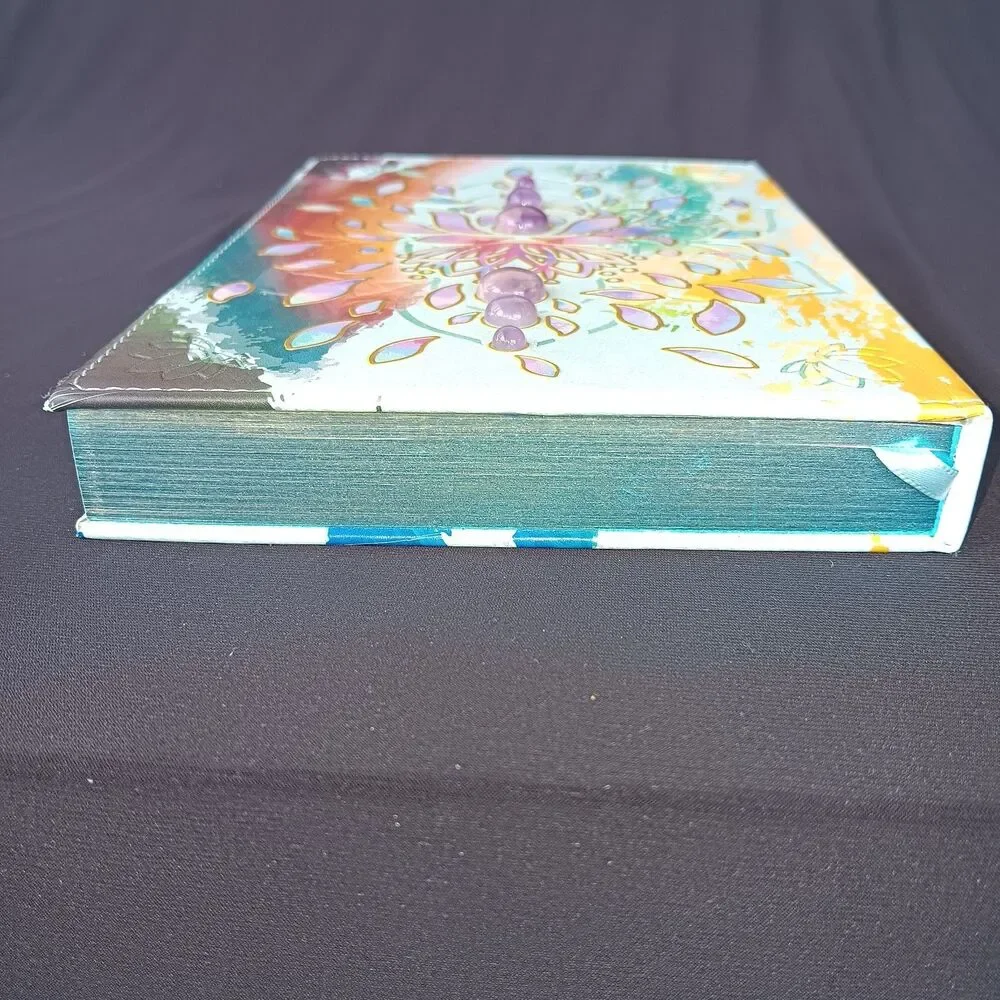 Amethyst Gem Stones Embossed Journal Satin Ribbon Bookmark Sprayed Blue Edges